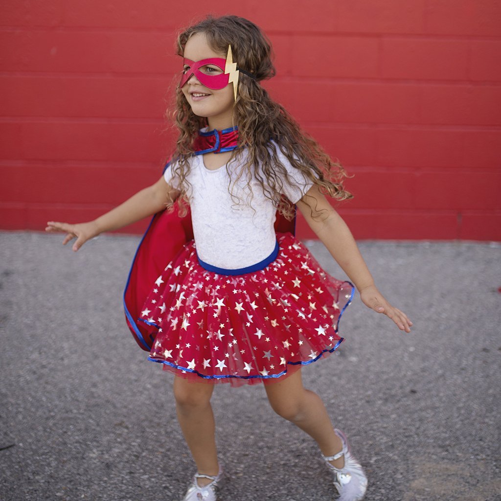 Disfraz de Súper Heroína Azul y Rojo con tutú para niña